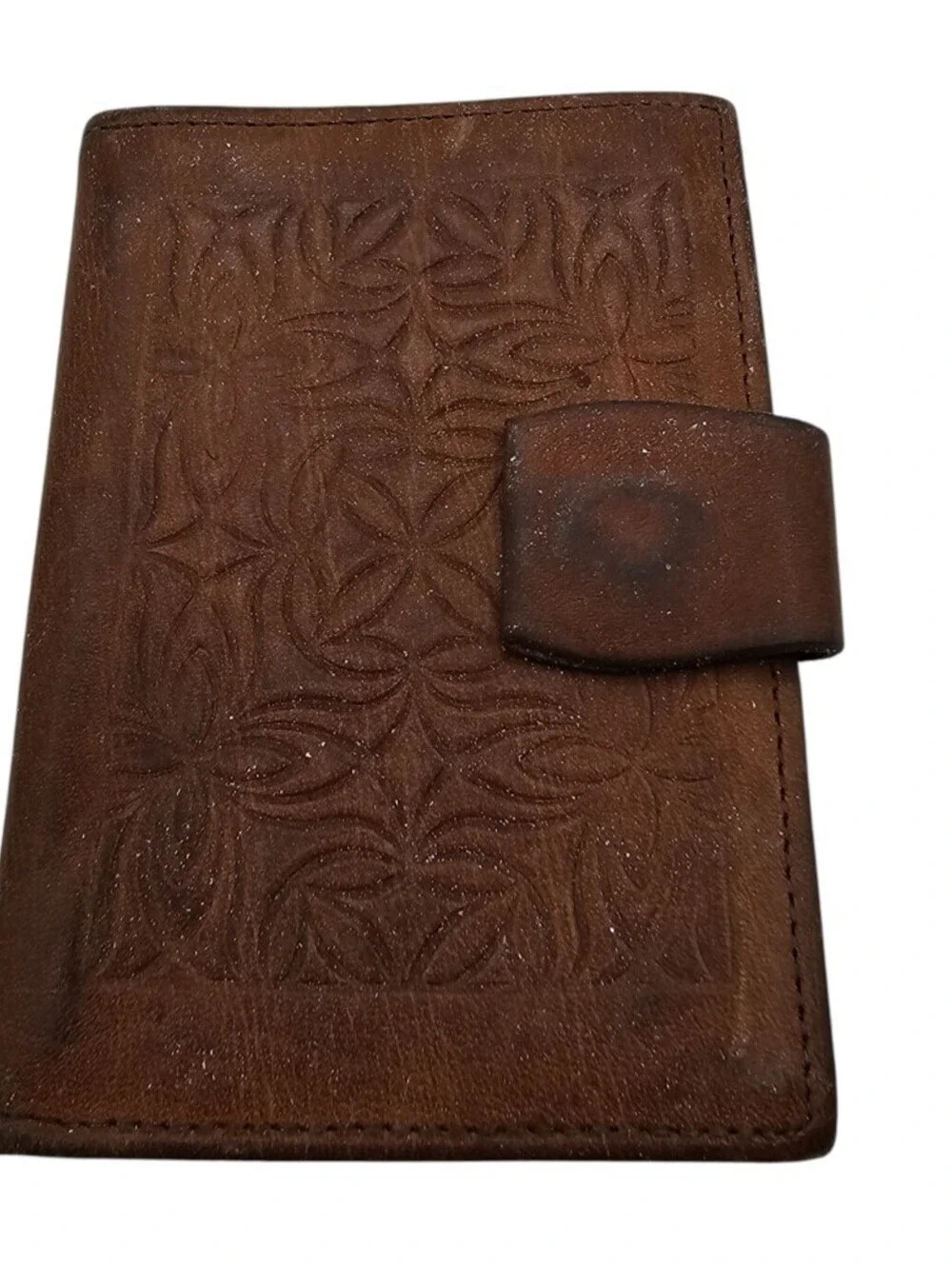 Vintage Princess Gardner Genuine Cowhide Leather Bi Fold Wallet Brown Embossed